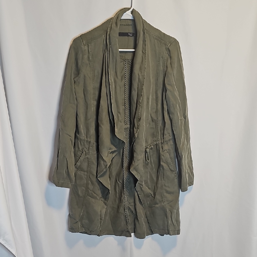 Max Jeans Womens XS Olive Green Tencel‎ Drape Open Front Utility Jacket